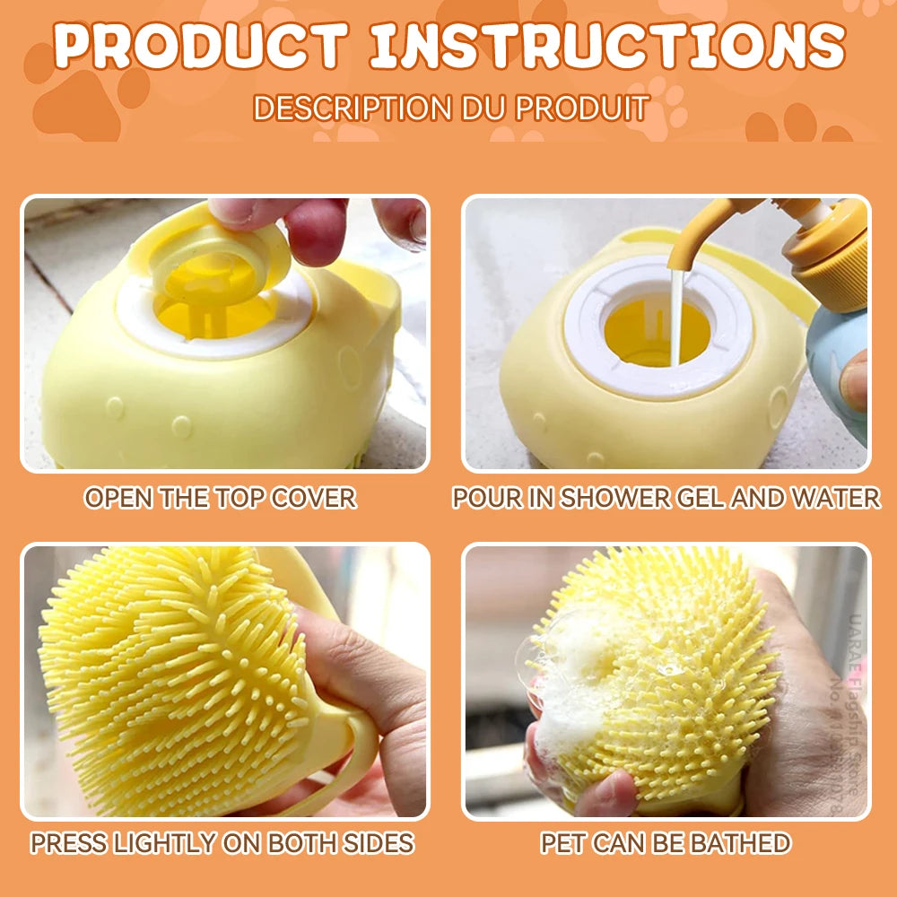 Silicone Dog Bath Brush with Shampoo Dispenser