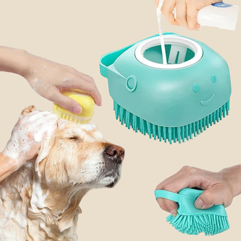 Silicone Dog Bath Brush with Shampoo Dispenser